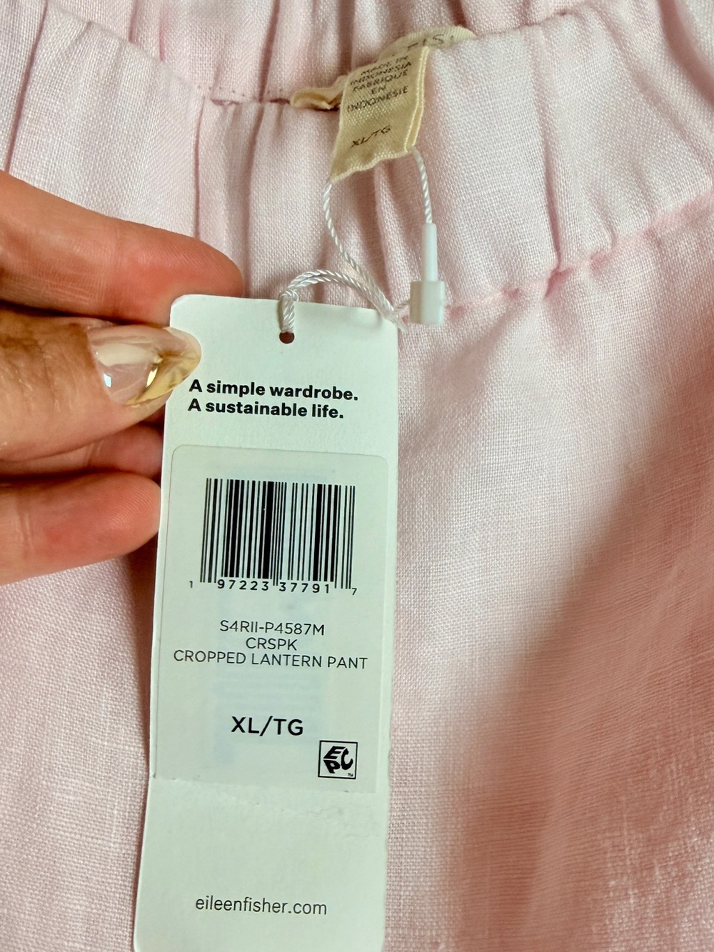 Eileen Fisher 100% Linen Soft Pink Lantern Pants - Picture 5 of 8